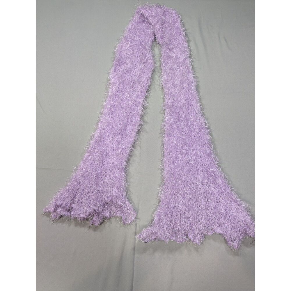 Lavender Purple Shaggy Eyelash Knit Scarf Fuzzy Flared Y2K Statement